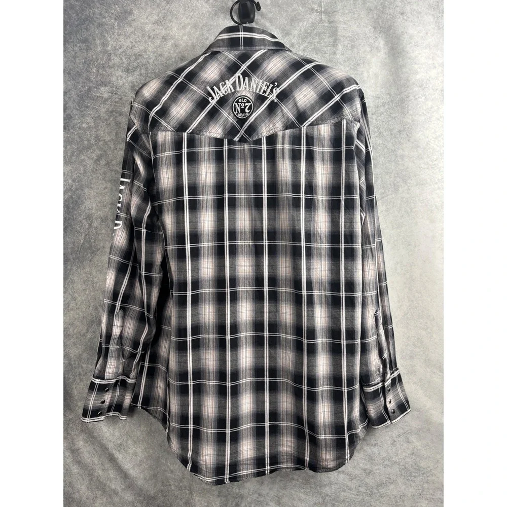 Jack Daniels Long Sleeve Button Up Western Plaid Shirt Snap Buttons Sz Large